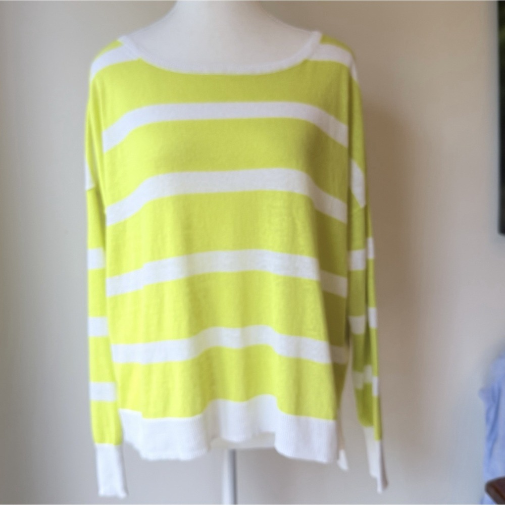 Cabi Striped Beach Sweater Small Yellow White Oversized Boxy Casual Pullover